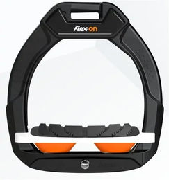 Flex-On Safe-On Sicherheitssteigbügel für Pferde in Schrägform mit Grip in Schwarz Weiß und Orange – Bild 1 von 1