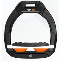 Produktbild von Flex-On Safe-On Sicherheitssteigbügel für Pferde in Schrägform mit Grip in Schwarz Weiß und Orange