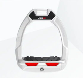 Flex-On Safe-On Sicherheitssteigbügel für Pferde in Schrägform mit Grip in Weiß Grau Rot – Bild 1 von 1