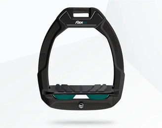 Flex-On Safe-On Sicherheitssteigbügel für Pferde in Schwarz/Schwarz/Grün mit Grip und Neigung – Bild 1 von 1