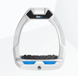 Flex-On Safe-On Sicherheitssteigbügel für Pferde mit Grip und Neigung in Weiß/Grau/Blau – Bild 1 von 1