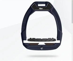 Flex-On Safe-On Sicherheitssteigbügel für Pferde mit Neigung und Grip in Marine Weiß Braun – Bild 1 von 1