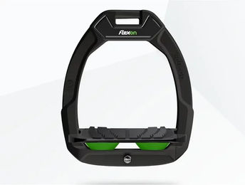Flex-On Safe-On Sicherheitssteigbügel für Pferde mit Neigung und Grip in Schwarz/Schwarz/Grün – Bild 1 von 1