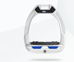 Flex-On Safe-On Sicherheitssteigbügel für Pferde mit Neigung und Grip in Weiß/Grau/Blau – Bild 1 von 1