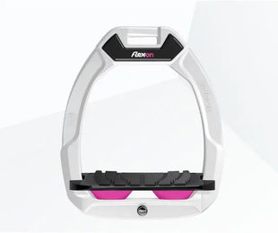 Flex-On Safe-On Sicherheitssteigbügel für Pferde neigbar mit Grip in Weiß Schwarz Rosa – Bild 1 von 1