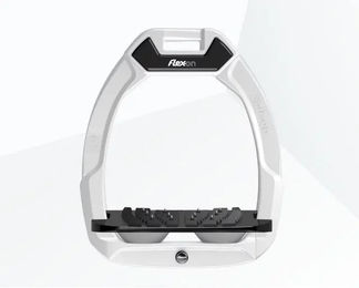 Flex-On Safe-On Sicherheitssteigbügel für Pferde neigbar mit Ultra Grip in Weiß/Schwarz/Grau – Bild 1 von 1