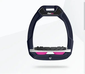 Flex-On Safe-On Sicherheitssteigbügel für Reiter mit Überwinkel und Grip in Marine Grau Rosa – Bild 1 von 1