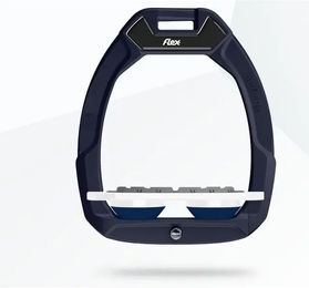 Flex-On Safe-On Sicherheitssteigbügel mit flachem Grip in Braun Weiß Marine für Pferde – Bild 1 von 1
