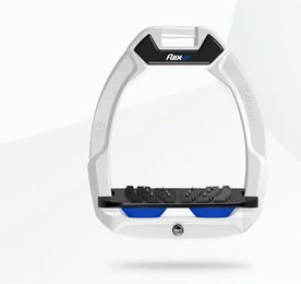 Flex-On Safe-On Sicherheitssteigbügel mit Ultra Grip Neigung in Weiß/Schwarz/Blau – Bild 1 von 1
