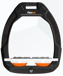 Flex-On Safe-On Sicherheitssteigbügel Plat Grip Schwarz Weiß Orange für Pferde – Bild 1 von 1