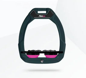 Flex-On Sicherheitssteigbügel Flat Ultra Grip für Pferde in Grün/Schwarz/Rosa mit Safe-On System – Bild 1 von 1