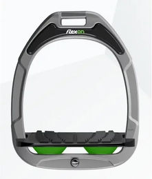 Flex-On Steigbügel aus Composite in Schwarz-Grün mit Neigung und Grip aus Aluminium – Bild 1 von 1