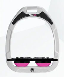 Flex-On Ultra Grip Flat Steigbügel aus Green Composite in Weiß/Schwarz/Rosa – Bild 1 von 1