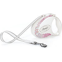 Produktbild von FLEXI Automatische Rollleine Glam Perlmutt Weiß Gurtband 5 m für Hunde bis 25 kg - 5 m