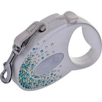Produktbild von FLEXI Automatische Rollleine Glam Splash Leaf S Tape 3m Weiß mit Swarovski-Kristallen für kleine und mittelgroße Hunde - 3 m