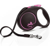 Produktbild von Flexi Black Design Automatik-Rollleine für Hunde mit Gurtband in Schwarz/Rosa, Größe M, 5 m - 5 m