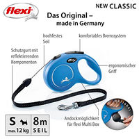 Produktbild von flexi New Classic Seil Rollleine für kleine Hunde bis 12 kg Blau 8m - 8 m