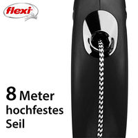 Produktbild von flexi New Classic Seil-Rollleine für kleine Hunde bis 12 kg Schwarz S 8m - 8 m