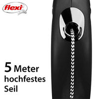 Produktbild von flexi New Classic Seil-Rollleine S für kleine Hunde bis 12 kg Schwarz 5 m - 5 m