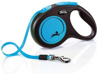 Flexi New Neon Rollleine für Hunde Größe M mit Gurtband 5 m Blau - 5 m – Bild 1 von 9