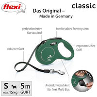 Produktbild von flexi Rollleine New Classic S mit Gurt für kleine Hunde in Grün