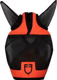 Produktbild von Fliegenmaske für Pferde Equestro aus Bambus in Schwarz oder Orange Größe L