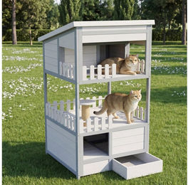 Flieks Katzenhaus Outdoor Tierhaus aus Holz mit verzinkter Katzentoilette Grau 68 x 64 x 124 cm – Bild 1 von 3