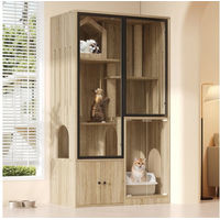 Produktbild von Flieks Katzenvilla Katzenhaus mit vier Stockwerken, Kratzsäule und Glastüren in Holzoptik für erwachsene Katzen