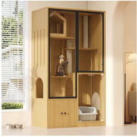 Produktbild von Flieks Katzenvilla Katzenhaus mit vier Stockwerken und Kratzsäule in Holzoptik mit Glastüren