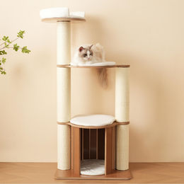 Flieks Kratzbaum für Katzen mit Katzenhaus und abnehmbaren Kratzmatten, 135cm, Weiß/Beige – Bild 1 von 1