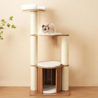 Produktbild von Flieks Kratzbaum für Katzen mit Katzenhaus und abnehmbaren Kratzmatten, 135cm, Weiß/Beige