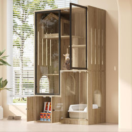 Flieks Kratzbaum Hochschrank mit Katzenhaus und Kratzpfosten aus Glas und Holz – Bild 1 von 1