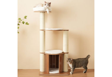 Flieks Kratzbaum PURELOVE für Katzen aus Holz mit Katzenhaus und 3 Plattformen in Beige 60x48x135cm – Bild 1 von 4