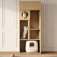 Produktbild von Flieks Kratzbaum Schrank aus Holz mit Kratzsäule und Stauraum Naturbelassen 80x45x193 cm
