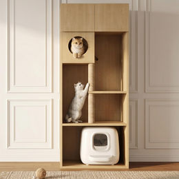 Flieks Kratzbaum Schrank für Katzen mit Kratzsäule und Stauraum Naturbelassen 80x45x193 cm – Bild 1 von 1