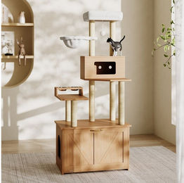 Flieks PURELOVE Kratzbaum für Katzen mit Katzenklo-Schrank Futterstation und Hängematte 74x47x173cm – Bild 1 von 5