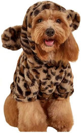 FLOCKI Pets Hundepullover mit Kapuze und Ohren im Leoparden-Design aus Plüsch für Hunde und Katzen – Bild 1 von 5