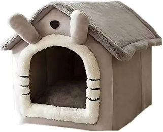 FLOCKI Pets™ Kuschelhöhle Tierhaus für Hunde und Katzen aus Plüsch mit abnehmbaren Liegekissen faltbar – Bild 1 von 5