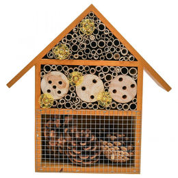 Floristik24 Insektenhotel mit Solarbeleuchtung aus Naturholz in Orange 23x24cm – Bild 1 von 3