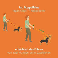 Produktbild von Floxik Tau Doppelleine für 2 Hunde Grau Orange reflektierend dehnbar und verhedderungsfrei