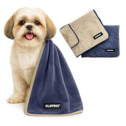 FLUFFINO Hundehandtuch 2er Set aus Mikrofaser in Beige und Blau 90 x 50 cm für kleine Hunde – Bild 1 von 8