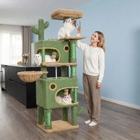 Produktbild von Fobyfurny Kaktus Kratzbaum für Katzen mit 165 cm Höhe, 6 Kratzplatten, 2 Plattformen, 2 Höhlen, Korb und Plüschbällchen