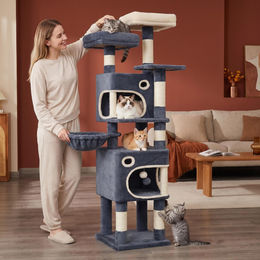 Fobyfurny Katzenkratzbaum 159 cm in Dunkelgrau mit 3 Plattformen, 2 Höhlen, Korb und Sisalseil für Kitten und Adult Katzen – Bild 1 von 1
