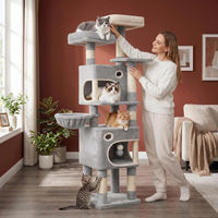 Produktbild von Fobyfurny Katzenkratzbaum 159 cm in Grau mit Sisal, Plattformen und Höhlen für Katzen und Kitten