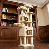 Produktbild von Fobyfurny Katzenkratzbaum Beige mit 8 Kratzpfosten, 3 Plattformen, 2 Höhlen und Korb