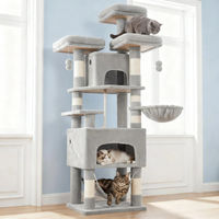 Produktbild von Fobyfurny Katzenkratzbaum Grau mit 2 Höhlen und Sisalpfosten 163 cm hoch für große Katzen