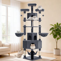 Produktbild von Fobyfurny Katzenkratzpfosten XXL 220 cm Dunkelgrau mit Höhlen, Plattformen, Hängematte und Sisalpfosten
