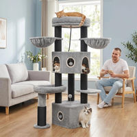 Produktbild von Fobyfurny Kratzbaum für große Katzen mit 2 Höhlen, Sisalstämmen und Katzenbürste, 163 cm hoch
