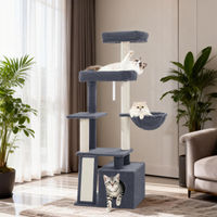 Produktbild von Fobyfurny Kratzbaum für Katzen 144 cm Dunkelgrau mit Katzenhaus Sisalstangen und Plattformen