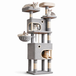 Fobyfurny Kratzbaum für Katzen, 180 cm großer Katzenbaum in Hellgrau mit Sisal und Plüsch – Bild 1 von 2